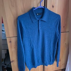 Le 31 By Simons Men's French Navy Merino Wool Collared Sweater Size Medium